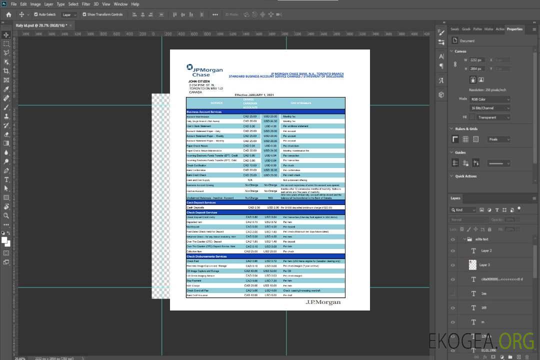 Modèle de relevé bancaire USA JP Morgan Chase au format de fichier .xls et .pdf template